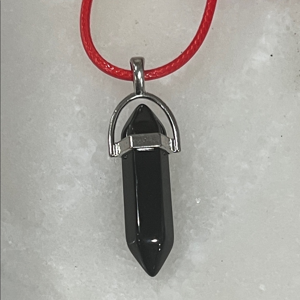 Sleek Black Pendant Necklace with Red Cord